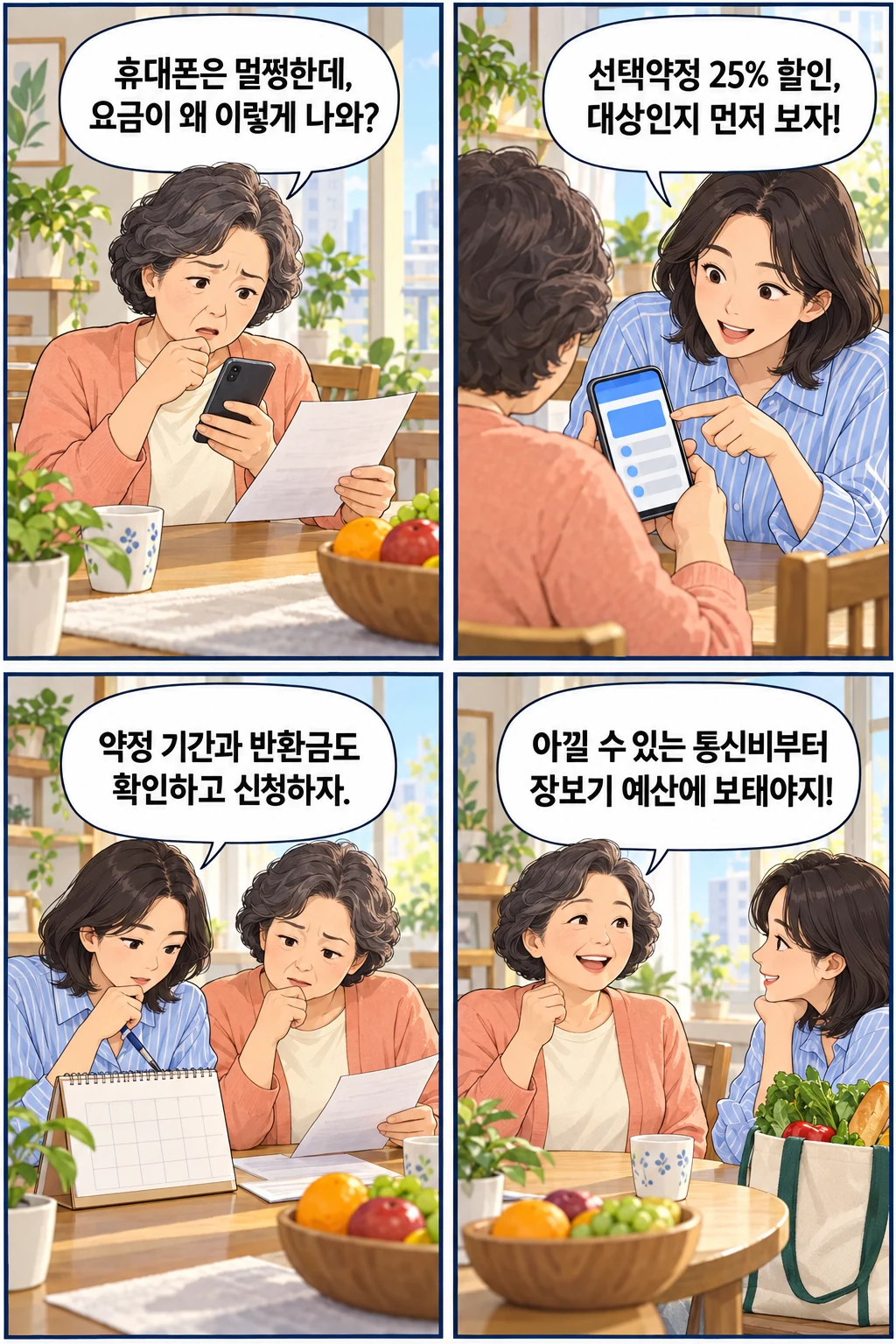통신비를 줄이기 전, 엄마와 딸의 확인